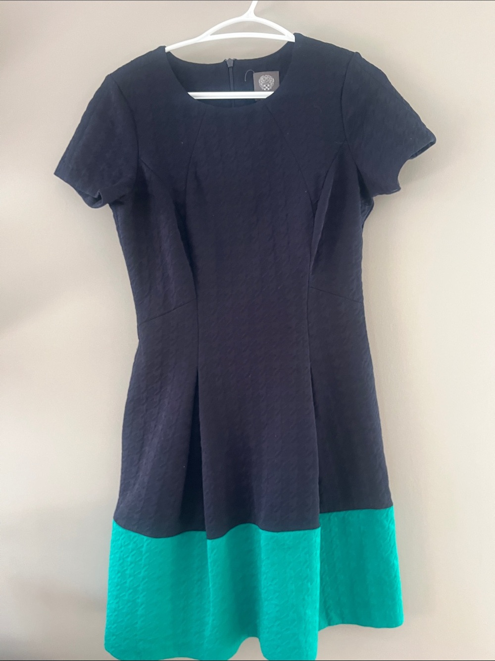 Vince Camuto Navy and Teal Fit-and-Flare Midi Dress